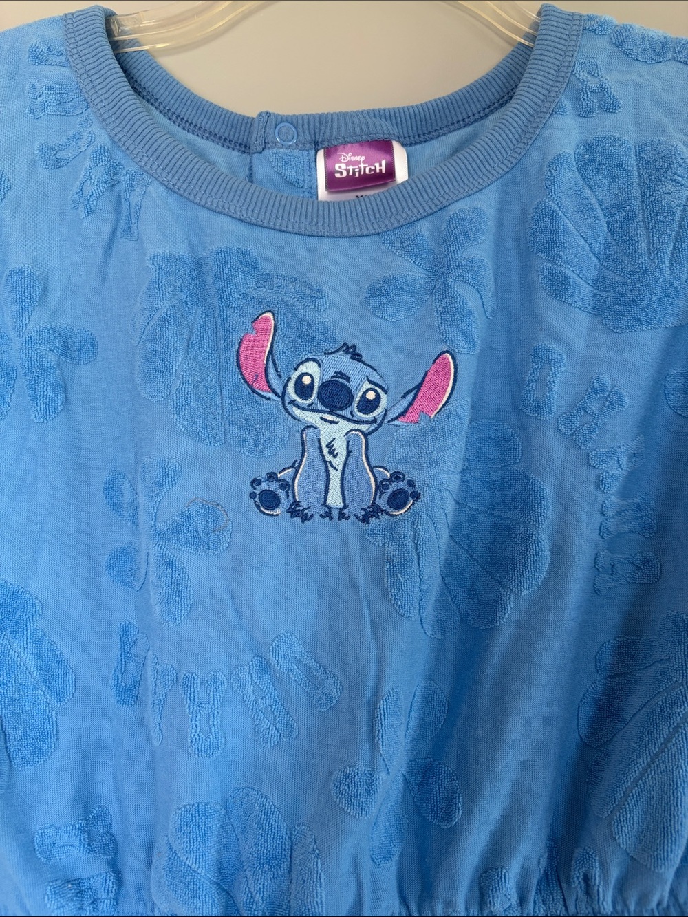 Disney Blue Stitch Embroidered Romper with Pink Ear Accents